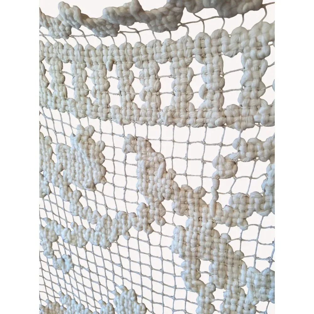 Hand Knotted Fillet Lace Table Runner Piano Scarf Maple Leaf Cream Vintage Linen